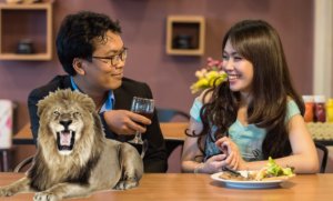 Price of free dinner--dinner and lion