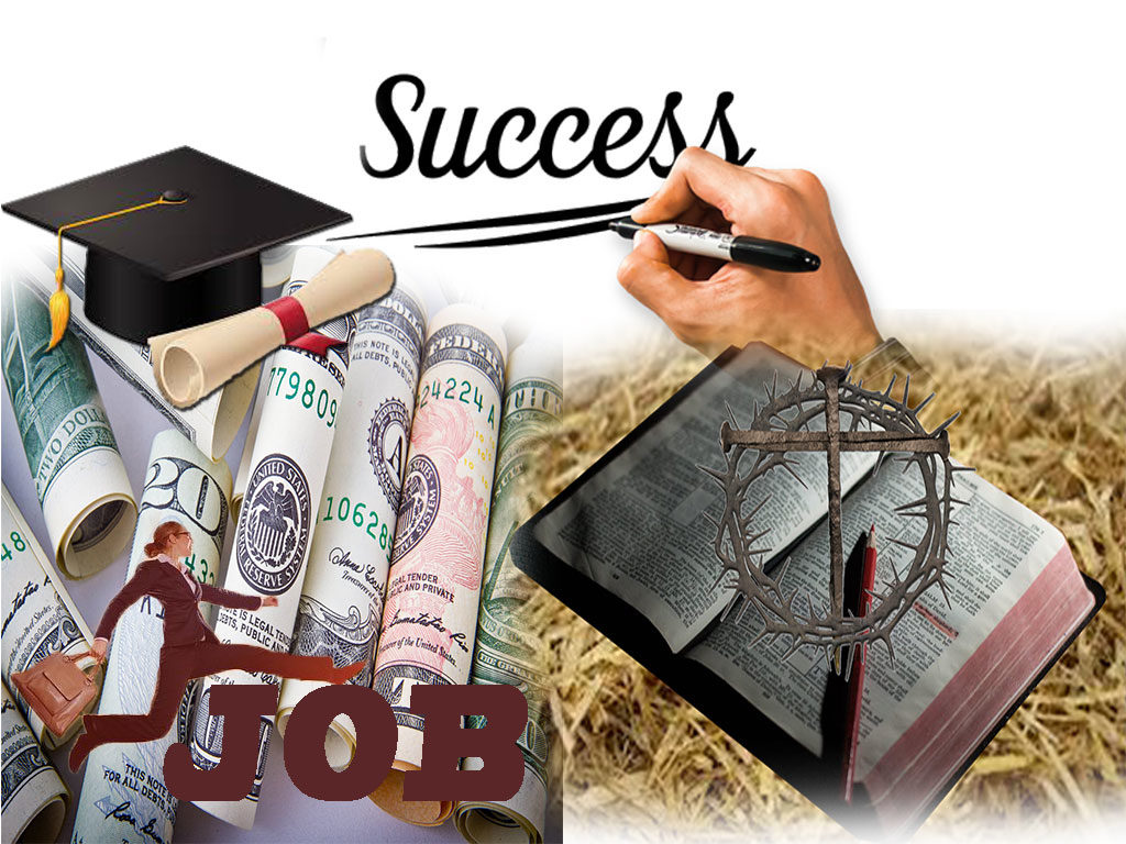 dipolma, money, job, Bible, straw, cross, nails, success