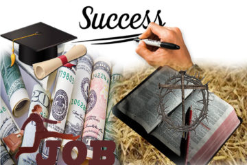 dipolma, money, job, Bible, straw, cross, nails, success