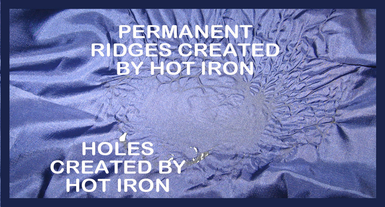 Permanent ridges and holes in fabric created by hot iron