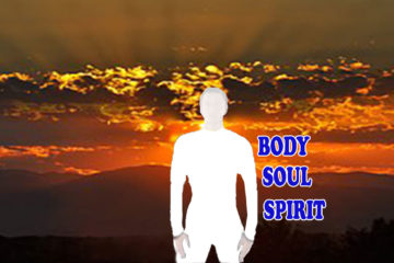 white silhoutte man with words body, soul, spirit