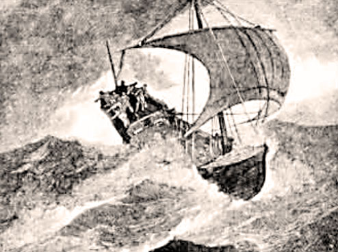Mayflower ship in storm