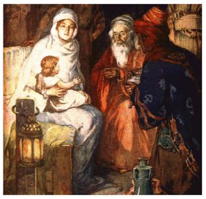 Wise men visit Mary and the young child