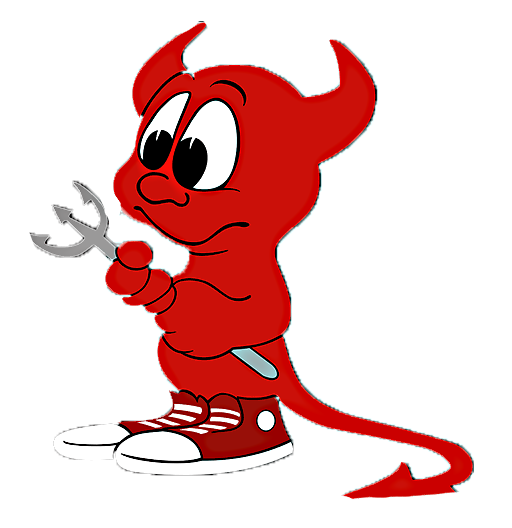 cartoon of devil with pitchfork and tennis shoes