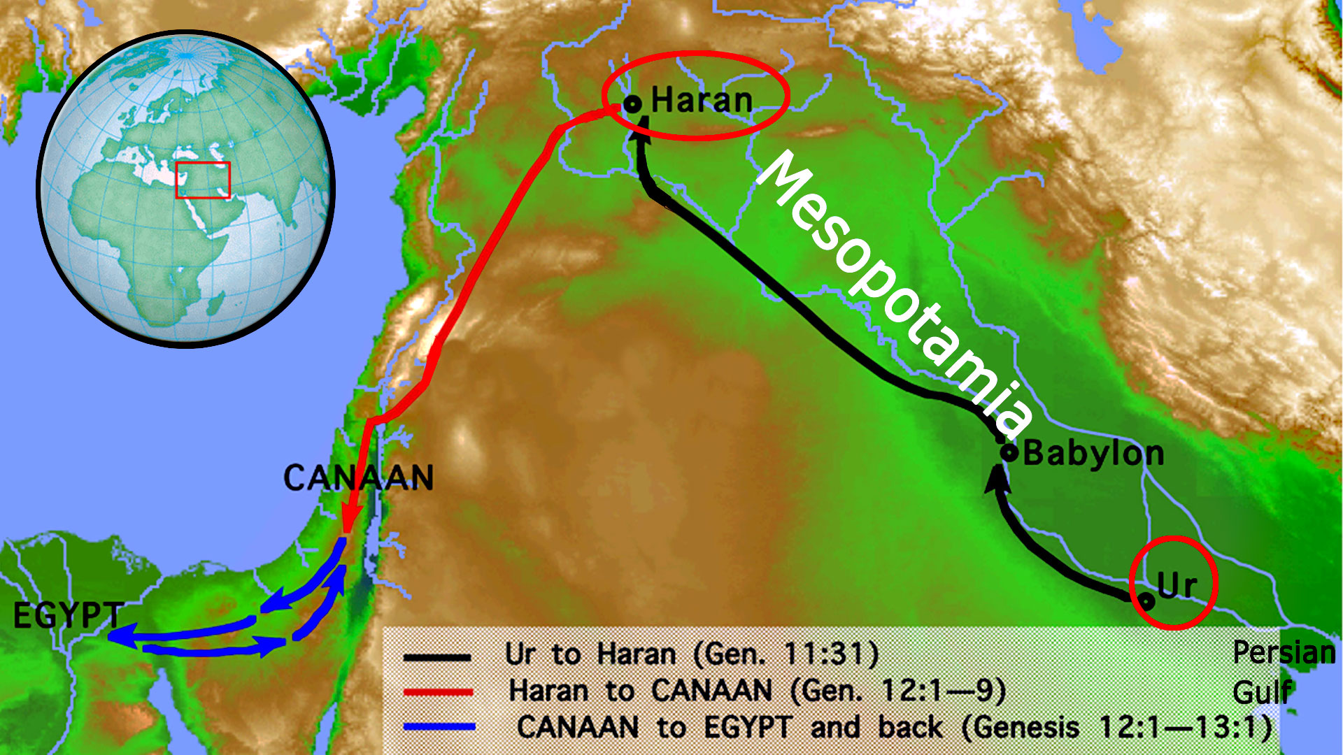Map showing Ur and Haran