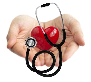 heart and stethoscope cupped in open hands 