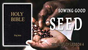 Cover image for Bible Study 4, "SOWING Godd SEED" KJ Bible and Man with seeds in hand