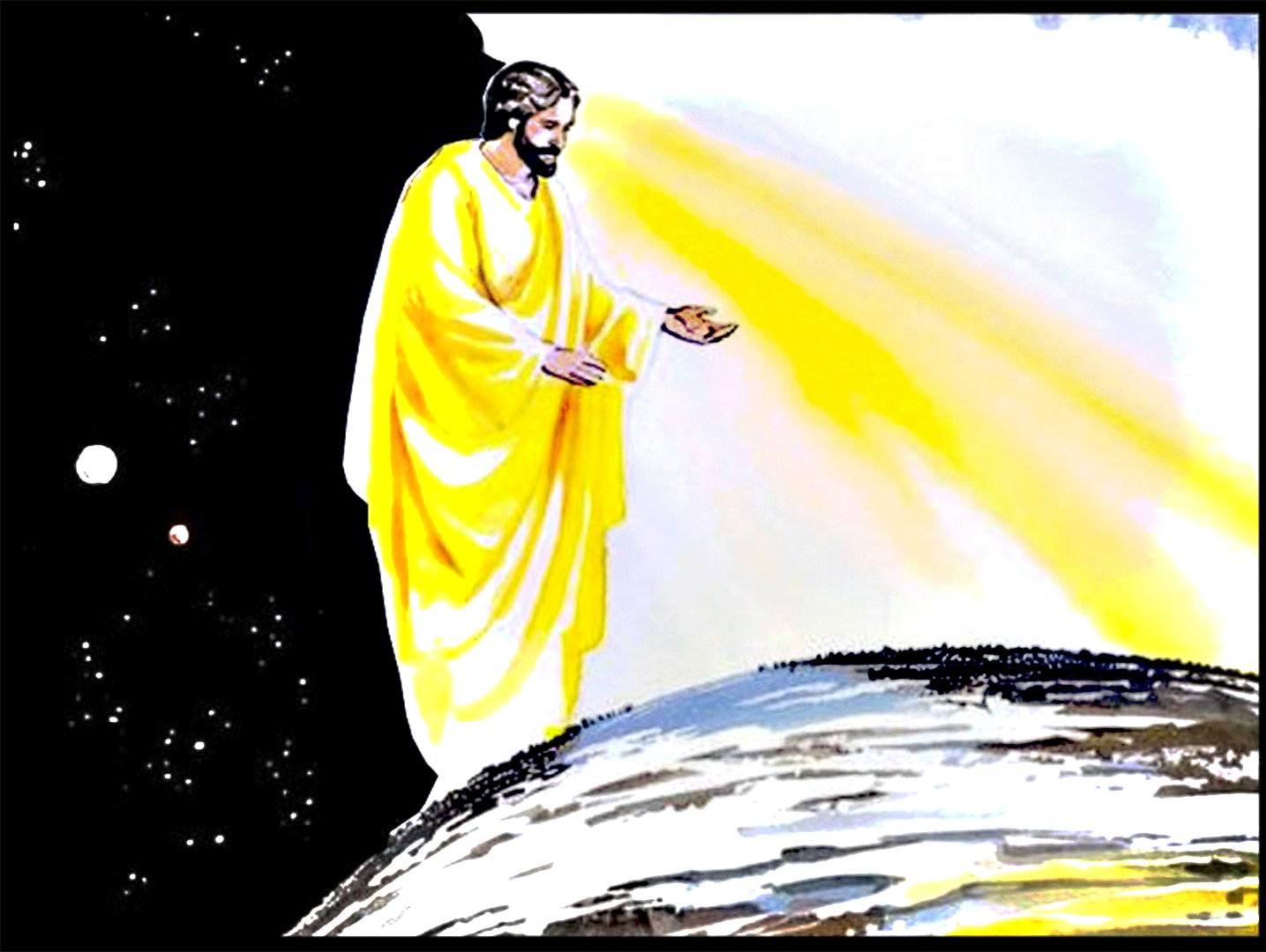 Jesus standing on edge of world