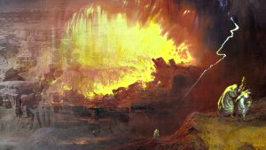 City of Sodom destroyed with fire and brimstone; only Lot and 2 daughters escaped