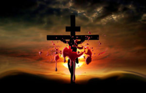 Jesus on cross; drops of blood