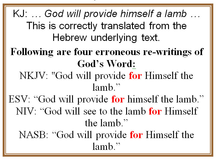 Comparisons between KJ Bible and corrupted versions in NKJV, ESV, NIV, NASB