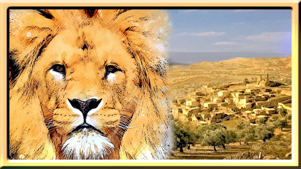 face of lion and town of Bethlehem