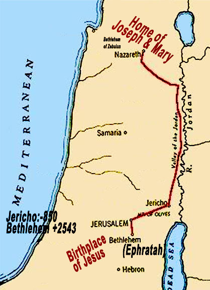 Map of journey from Nazareth to Bethlehem