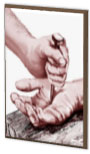 image showing nail being put in PALM of hand of Jesus