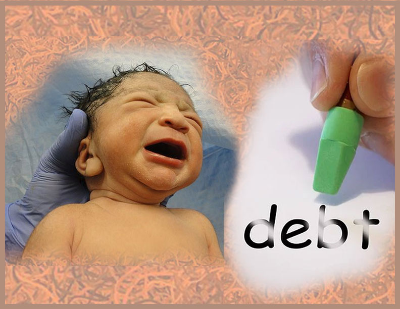 image of newborn baby and pencil erasing debt