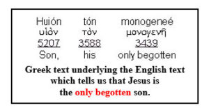 Greek text underlying the English text which tells us that Jesus is the only begotten son.