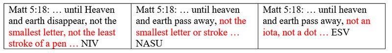 text for Matthew 5;18 from other versions which remove "jot" and "tittle."